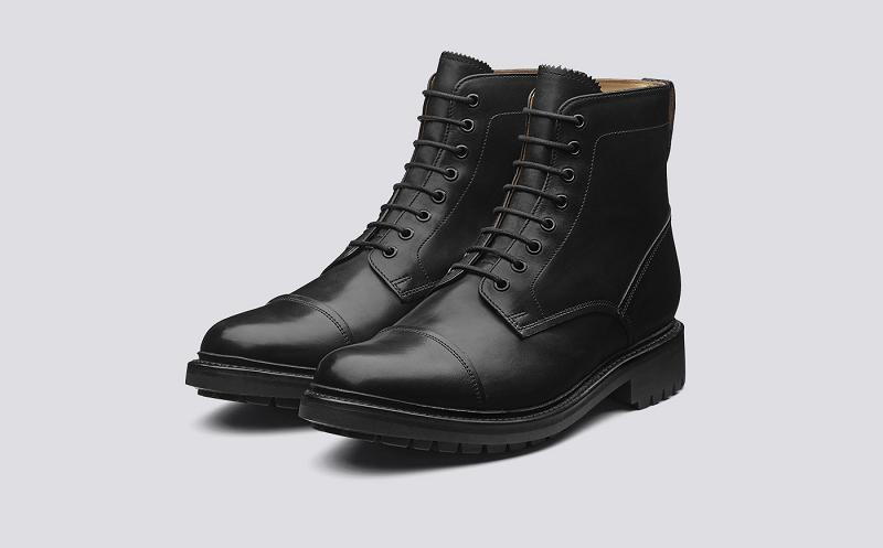 Grenson Joseph Mens Boots - Black Calf Leather with Commando Sole RN2418